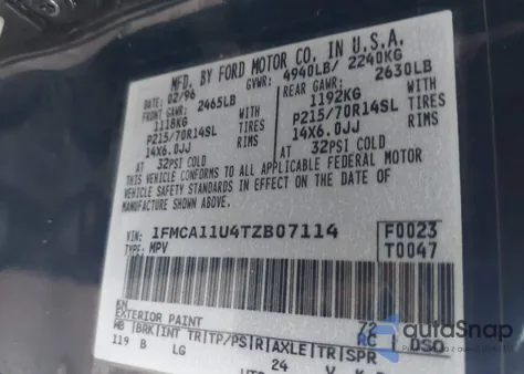 1996 Ford Aerostar from USA, damaged, VIN 1FMCA11U4TZB07114